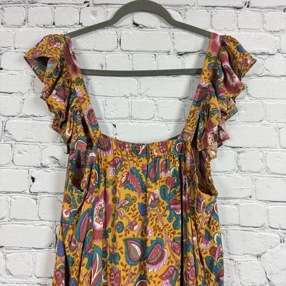 House of Harlow 1960 Flutter Sleeve Floral Midi Dress In Jackie Mustard Print L - Picture 9 of 13